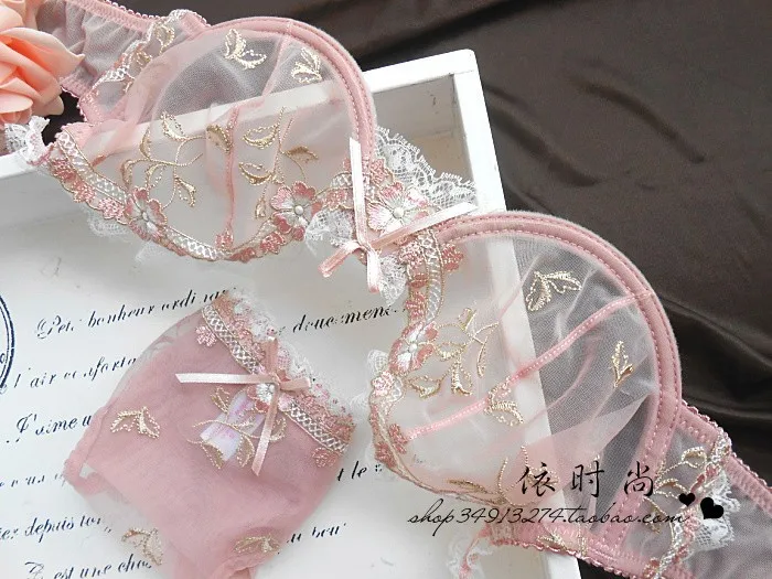 red underwear set Free Shipping! Exquisite embroidery lotus pink ultra-thin women's sexy transparent lace underwear bra set calvin klein underwear set