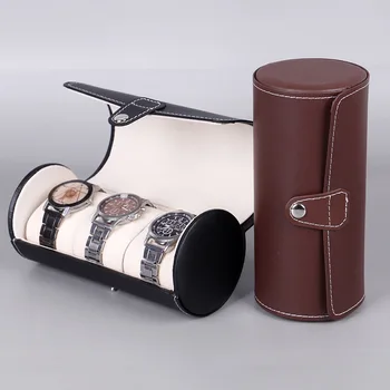 

1 Pc PU Leather Cylinder Watch Box High End Jewelry Bracelet Storage Display Packaging Box PU Leather Watch Box Packaging