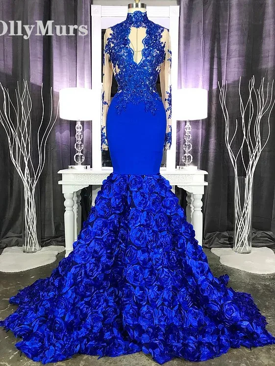 

Mermaid High Neck Dusty Prom Dresses 2019 Cut-out Top Beaded Sequined Long Formal Evening Party Gowns