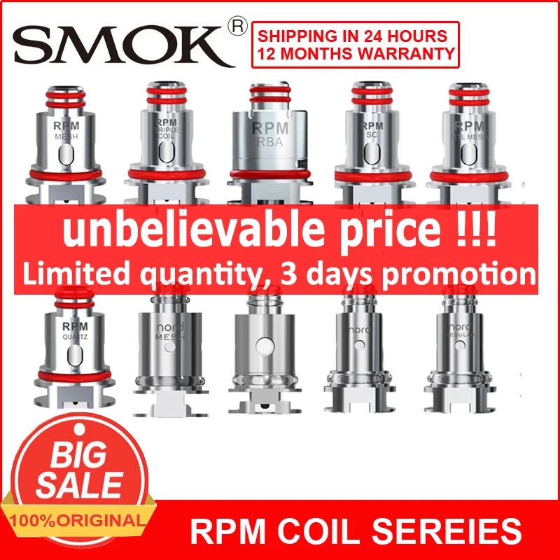Новый 5 шт./кор. SMOK RPM40 катушка 0.4ohm сетка 0.6ohm тройной 1.2ohm кварц 1ohm SC сменная для