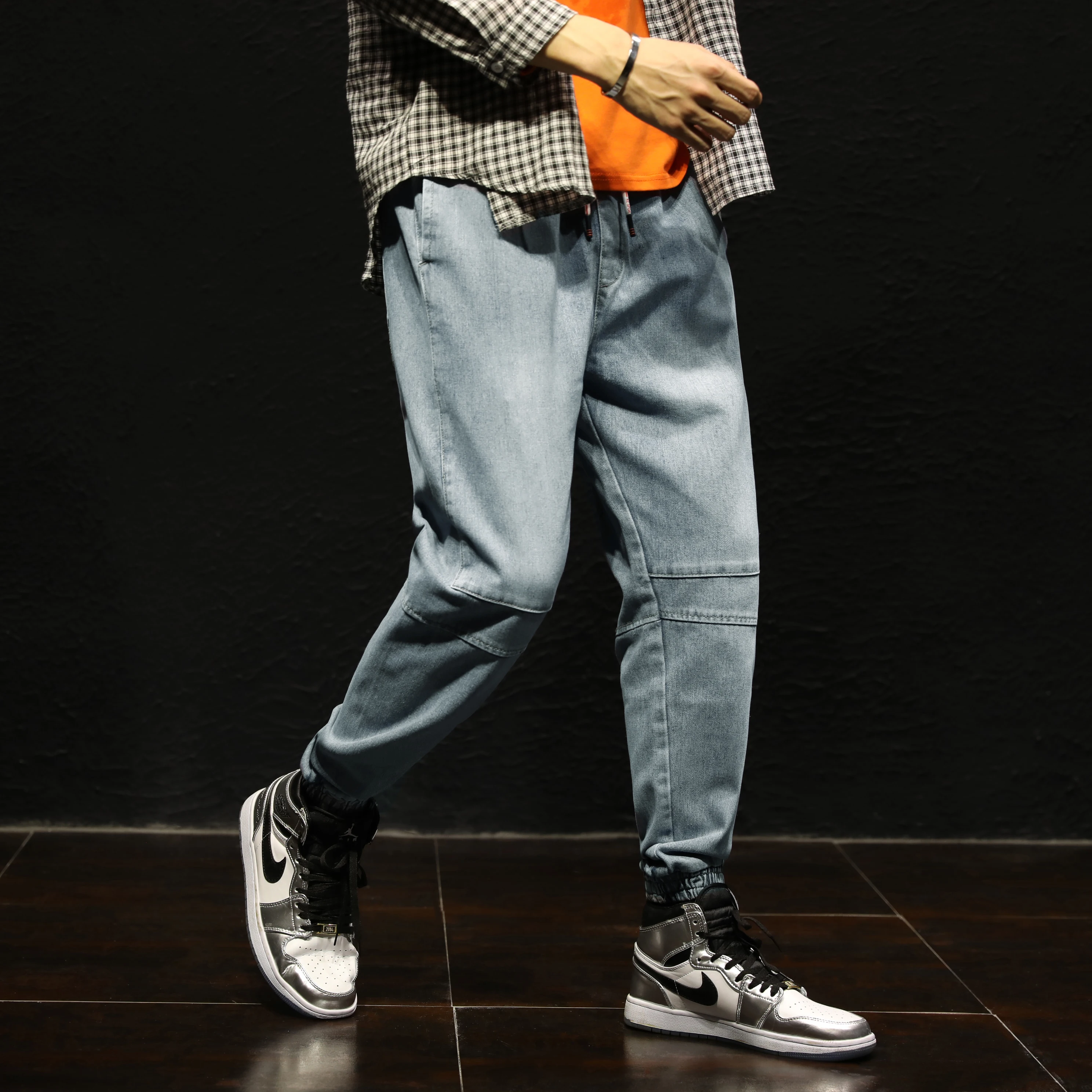 Promotion Man loose jeans hiphop jeans baggy pants denim pants  jeans 4 Seasons big size Waist elastic  splice M-7XL large size big men