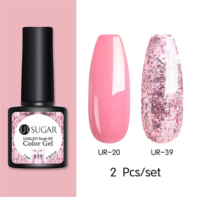 New 2pcs 17 Ur Sugar 2/4 шт. Розовый Блестящий Гель-лак для ногтей замочить от УФ-светодиодный длительный гель лак для ногтей Лаки маникюрный лак набор украшений - Цвет: New 2pcs 17