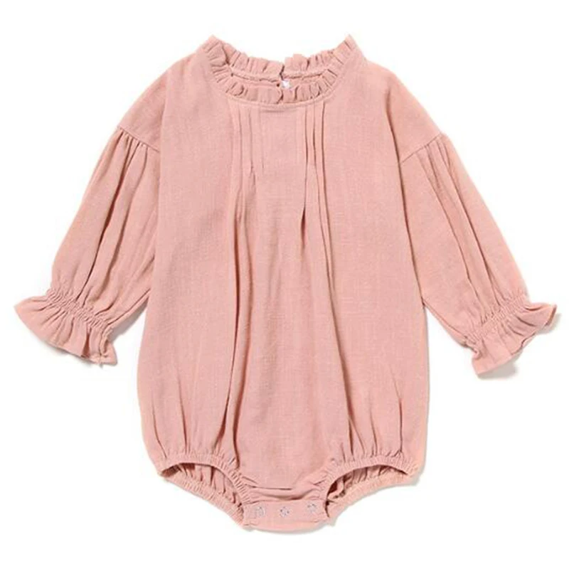 Baby Girl Clothes Long Sleeve Baby Clothing Jumpsuits 0-24M Cotton Linen Newborn Baby Girl Rompers Ruffle Flower Toddler Outfits baby bodysuit dress