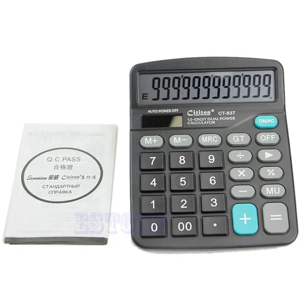 

Business Office Calculator Dual Power Solar & Battery Powered Large Buttons Desktop Desk Digit Calculator