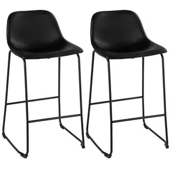 

Costway Set of 2 PU Leather Vintage Pub Barstools Dining Side Chairs W/Metal Legs Black