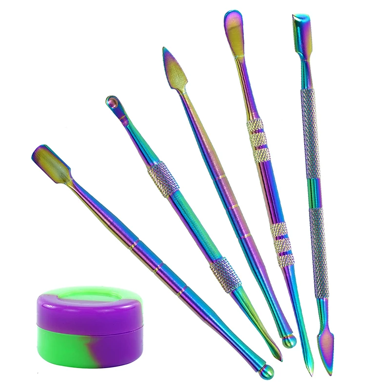 

5pcs metal carving tool and 5ml silicone container jar stainless steel wax carving dab tool for slick oil wax concentrate