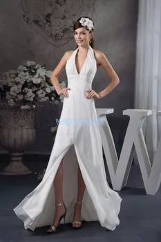 

free shipping 2018 design new arrival custom size/color vestido-de-noiva halter white gown luxury real photo bridesmaid dress