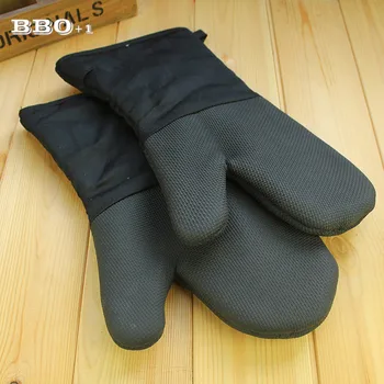 

2Pcs Black BBQ Kitchen Gloves Baking Cooking Tool Insulated Padded Long Oven Gloves Kitchen Accessories