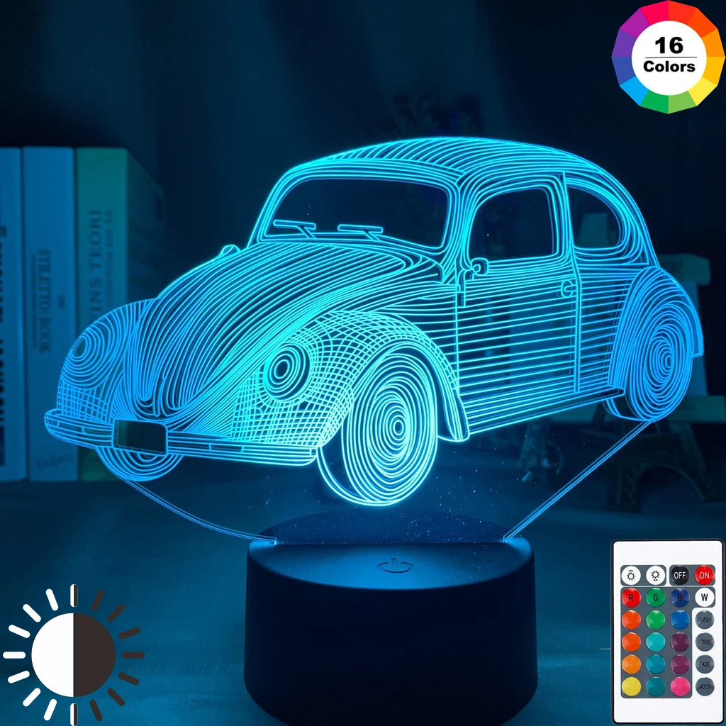 Акриловая 3d лампа модель Volkswagen Beetle Красочный ночник для детей декор детской