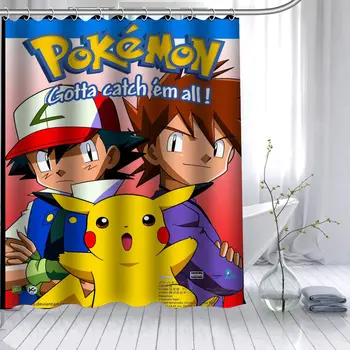 

Custom Pokemon Shower Curtain 3D Waterproof Polyester Fabric Bath Curtain High Defintion Printing 12 Hooks For The Bathroom