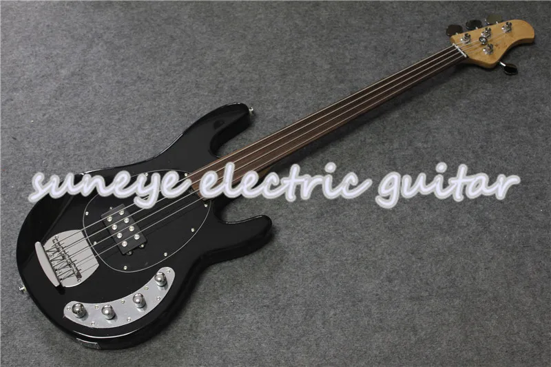 New Arrival Black Glossy Electric Bass Guitar 4 String Music Man String Ray Style Electric Bass Guitar Fretless Bass Guitar New Arrival Black Glossy Electric Bass Guitar 4 String Music Man String Ray Style Electric Bass Guitar Fretless Bass Guitar