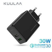 KUULAA Quick Charge 3,0 USB зарядное устройство 30 Вт QC3.0 PD Быстрая зарядка 2 USB разъем зарядное устройство для мобильного телефона для iPhone samsung Xiaomi huawei