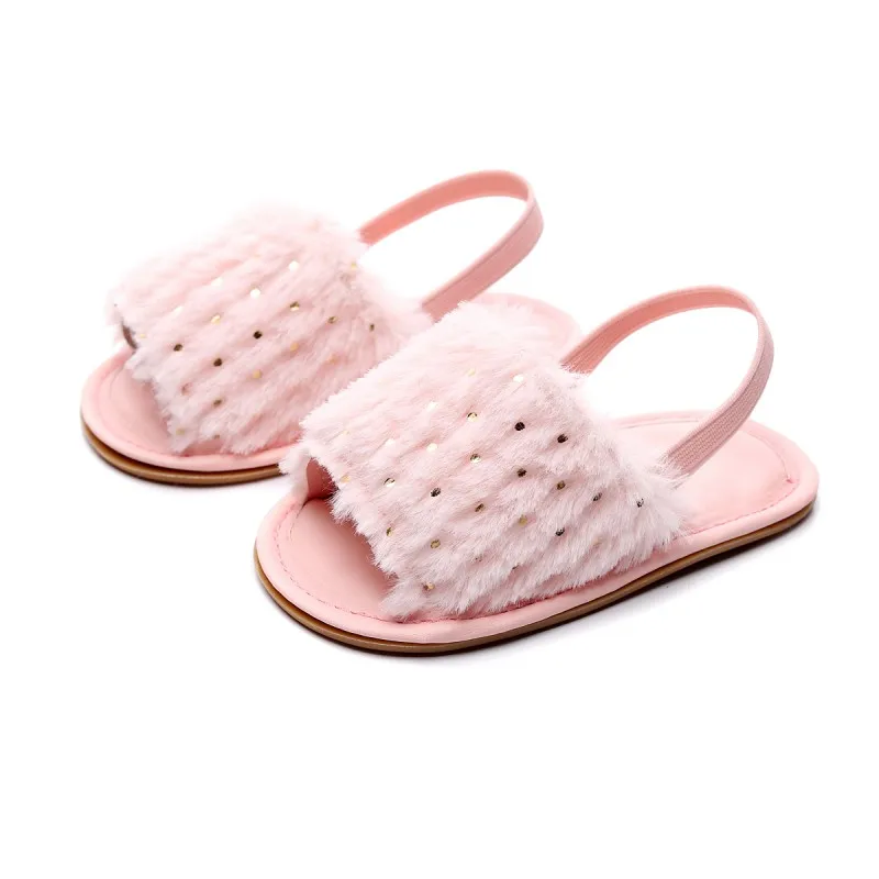 

Simple Elastic Sandals Summer Fall Soft hair Style Classic Baby Girl Slipper Indoor Sandals Breathable Baby Fur Shoes