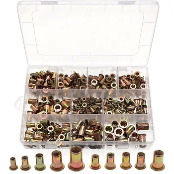 

300PCS Steel Zinc Plated Threaded Rivet Nut Nutsert Set 6-32 8-32 10-24 10-32 1/4-20 M3-M8
