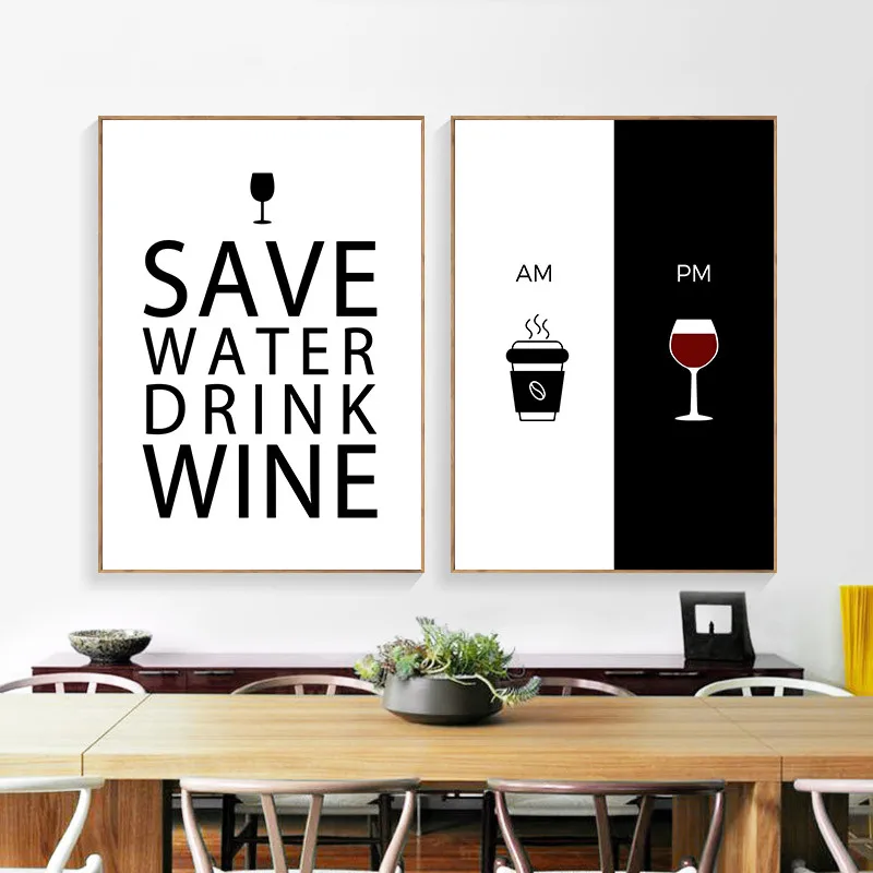 Am Coffee PM Wine Canvas Print Kitchen Room Decor Home Wall Art Decor Coffee& Wine Art Canvas Painting Wall Pictures YX122