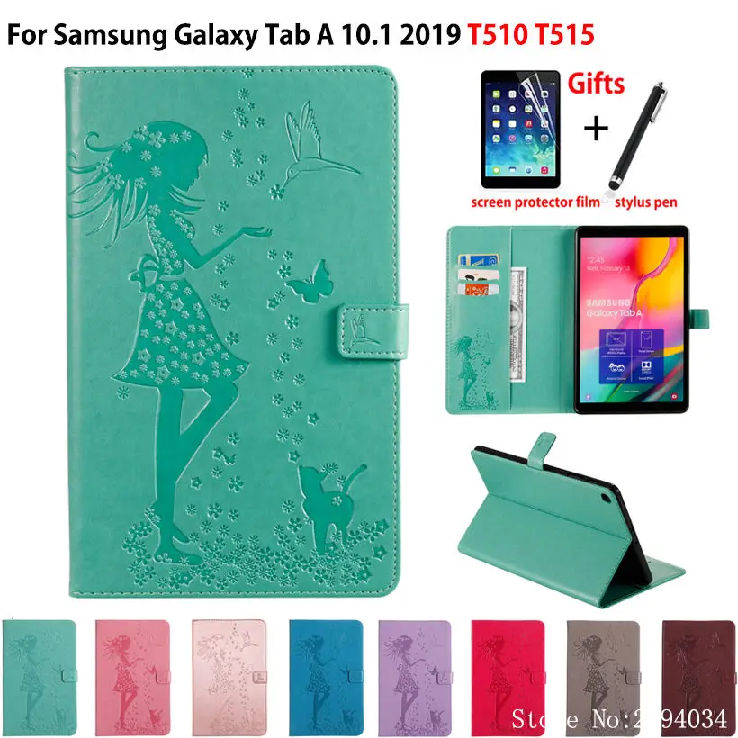 SM-T510 чехол для samsung Galaxy Tab A 10,1 T510 T515 SM-T515 чехол Funda чехол для планшета с тиснением для девочек и кошек чехол с подставкой+ подарок