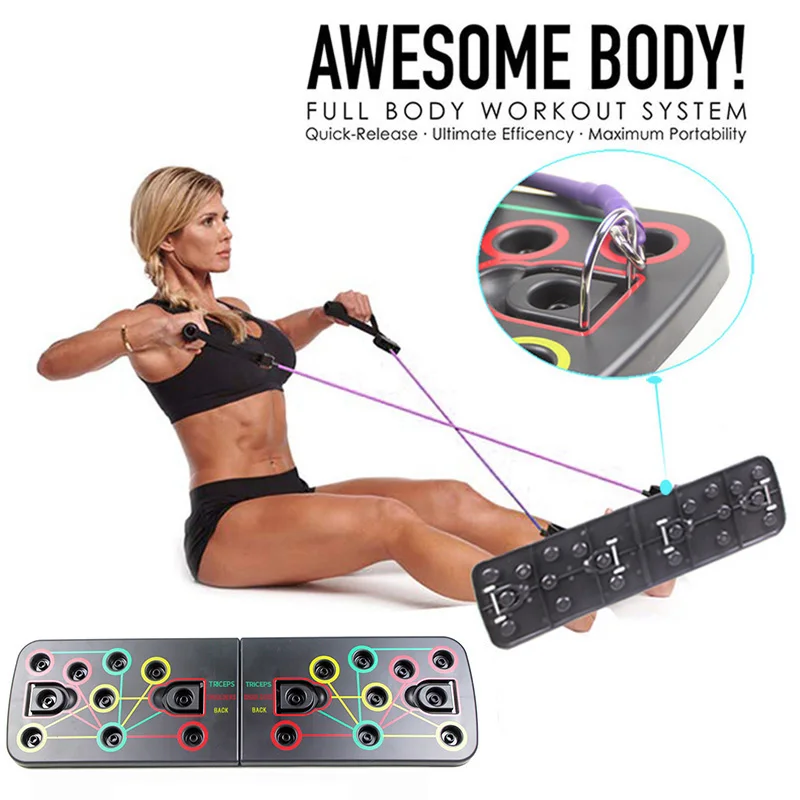 

9 in 1 push up rack board with latex support tape pull the rope bodybuilding board home fitness system comprehensive training