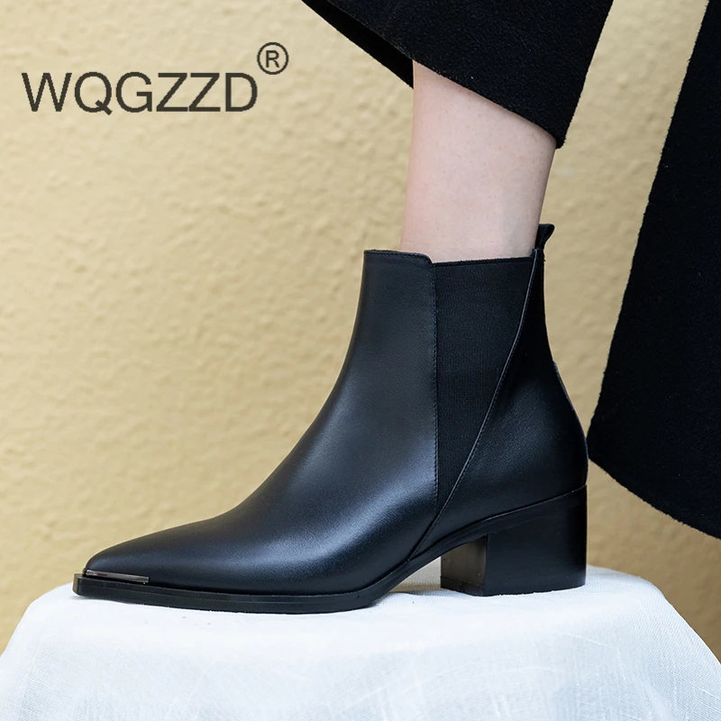 Botas mujer; Ботинки Челси; женская зимняя обувь; мотоботы из коровьей кожи в британском стиле; женские ботильоны