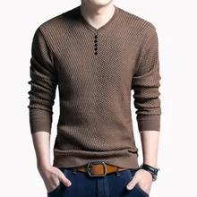 Men's Casual V-neck Pullover Mens Autumn Slim Long-sleeved Sweater Men Fashion Headband Wild Color Bottoming Shirt
