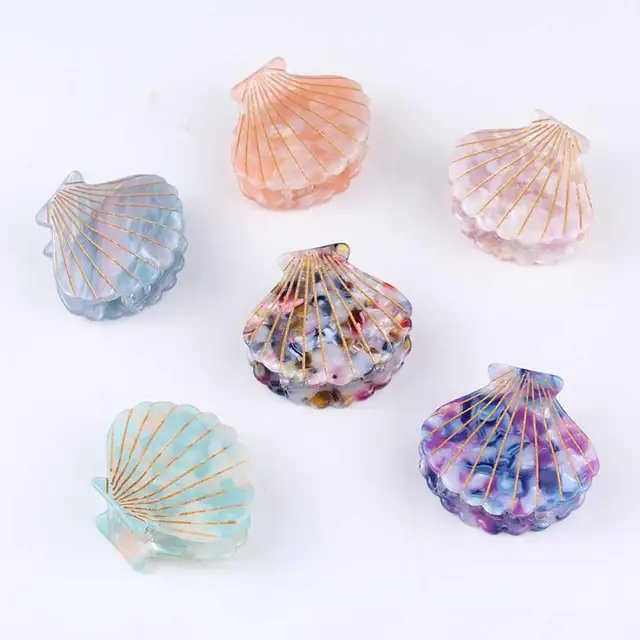 1 PC 18 Colors New Fashion Women Shell Clip Acetate Ponytail Resin Print Grips Hair Claws Funny
