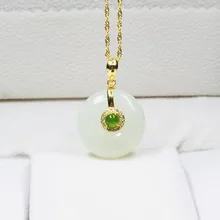 Ювелирные изделия тонкой подвескаиз натурального камня нефрит пряжка с символом мира форма кулон 925 серебро Нефритовое ожерелье Счастливый амулет ювелирные украшения для влюбленных для мужчин женщин