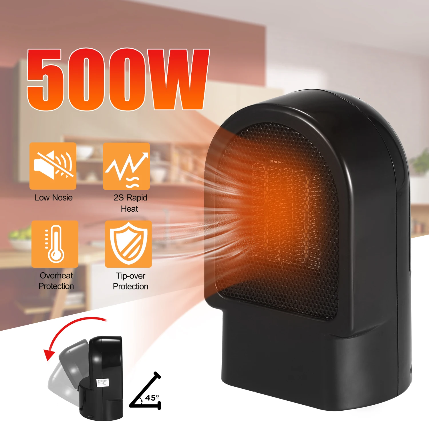 Ceramic Portable Space Heater 500W Mini Electric PTC Fan with Tip-Over and Overheat Protection 86 sq.Ft Fast Heating | - Цена: 1 258,73 руб.