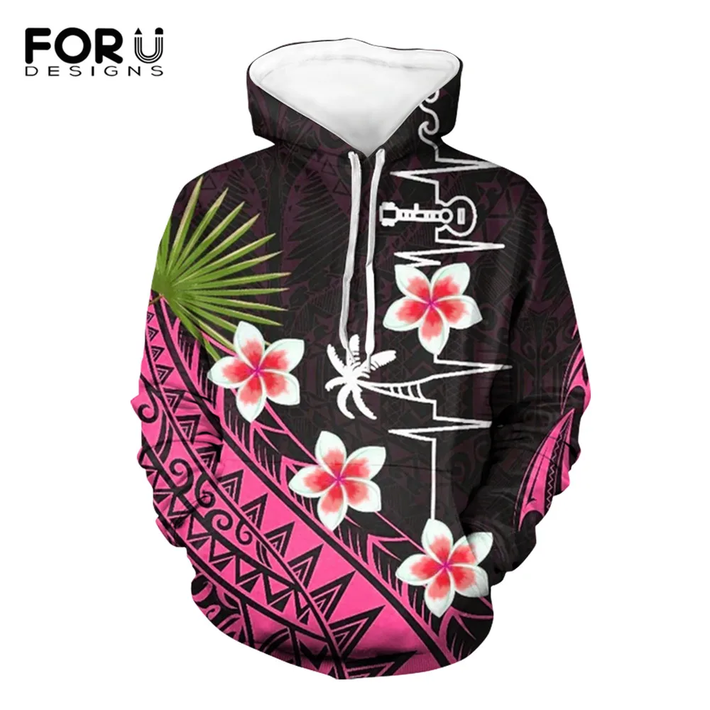

FORUDESIGNS Heartbeat Polynesian Hawaii Plumeria Turtle Pattern Women Autumn Long Sleeve Plus Size Hoodies Lady Casual Pullovers