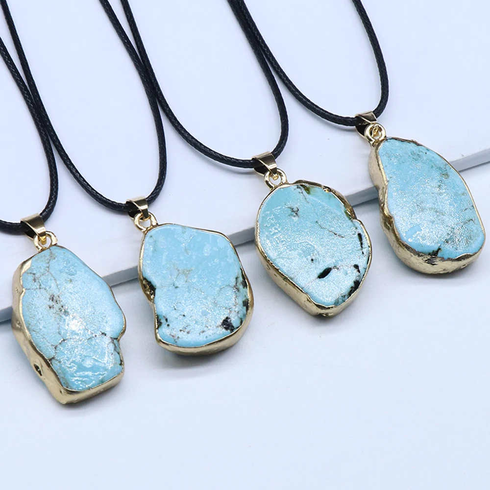 5PCS Irregular Natural Semi-precious Stone Blue Turquoise Pendant Necklace DIY Charm Necklaces Making Jewelry Gift Wholesale