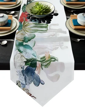 

Ink Painting Nordic Cactus Table Runner Wedding Table Decoration Flower Cake Tablecloth Dining Table Decoration for Banquet