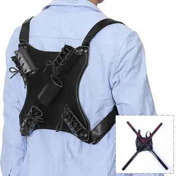 

PU Leather Sword Belt Backpack Hanger Holster Adult Men Sword Belt Organizer Medieval Dancewear Cosplay Costume Outfits Black