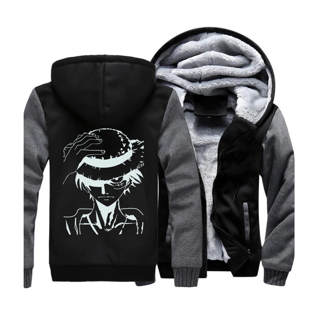 

Japanese Anime One Piece Monkey Luffy Streetwear Hoodies Sweatshirt Men Winter Fleece Thick Hooded Coat The Pirate King Jackets