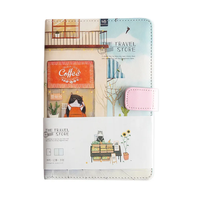 JUGAL A5 милый кожаный блокнот Карманный Bullet Journal Еженедельный Личный Дневник для путешествий с цветными страницами школьные принадлежности записные книжки - Цвет: Travel Cat B