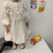 Кружевное платье в Корейском стиле для девочек модные хлопковые весенние платья для маленьких девочек детская одежда От 1 до 6 лет