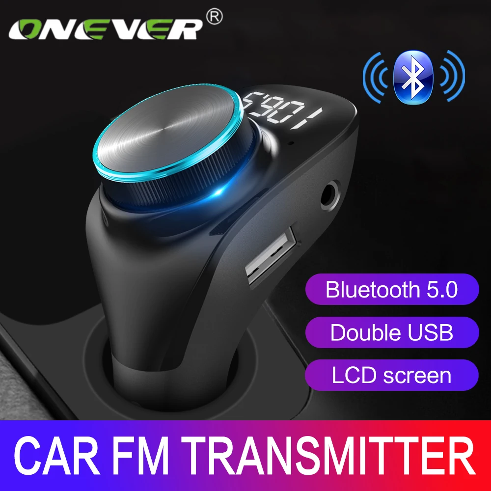 Onever Car Fm transmitter LCD Mp3 Player Wireless Bluetooth 5.0 Receiving Hands free Car Kit AUX 5V/3A Mp3 Adapter Phone Charger