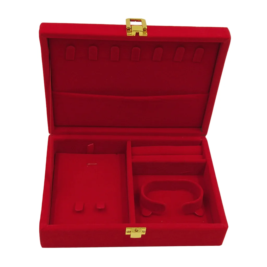 

Soft Velvet Red Jewelry Box Case with Lid Rings Bangle Storage Holder Organizer earring necklace watch box