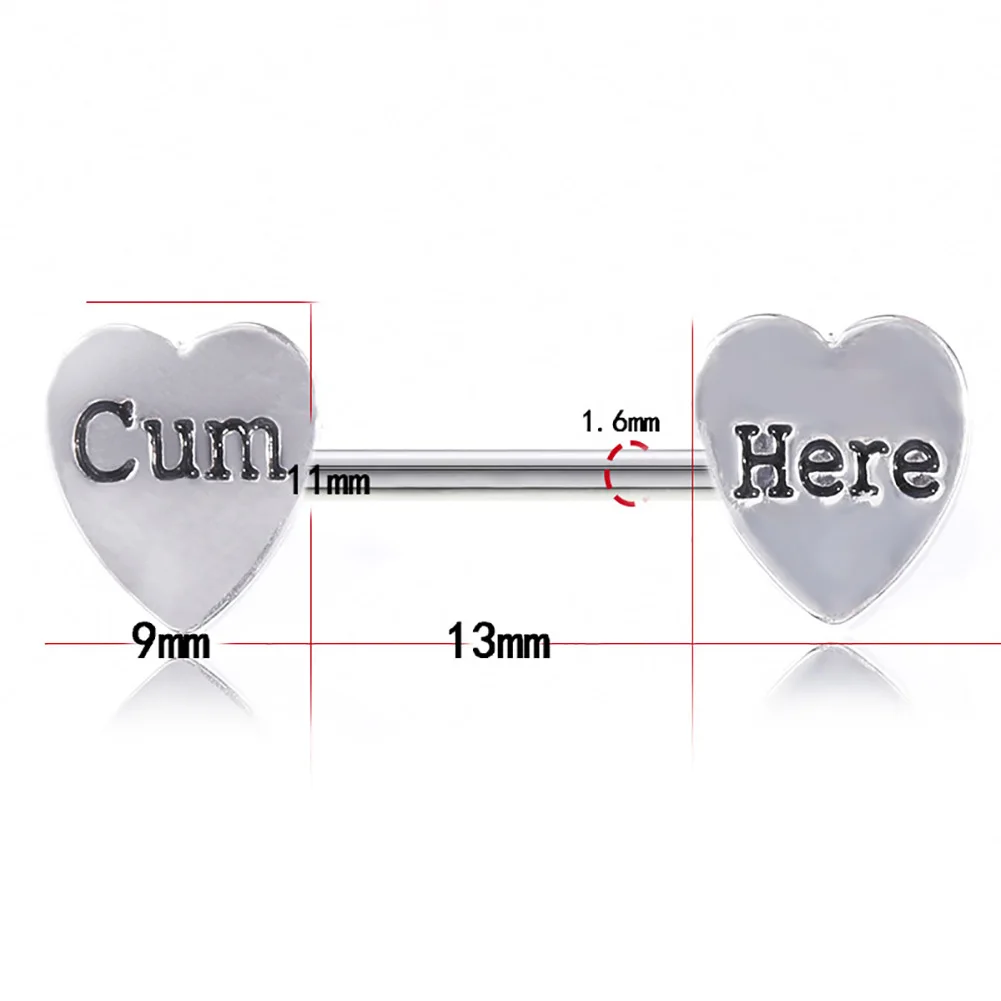 1Pc Cum Here Letter Heart Nipple Ring Lady Stainless Steel Body Piercing Jewelry Stainless Steel Hypoallergenic Sexy puncture