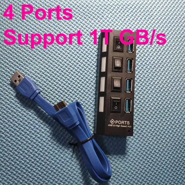 Black 4 Port 1T Супер скорость USB 3,0 4 порта концентратор многопортовый USB разъем вкл/выкл переключатели адаптер питания переменного тока с USB кабель для передачи данных для Windows Linux - Цвет: Black 4 Port 1T