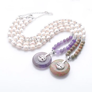 

Cute Romantic fashion Jewelry Gift for Women Pendants Natural Oval Pearl Necklace Chain Tree of Life Stone Round Buckle IBF316