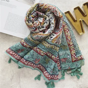 

Luxury brand scarf women winter Mexico style ethnic long green printed scarf accesorios mujer bufandas invierno mujer