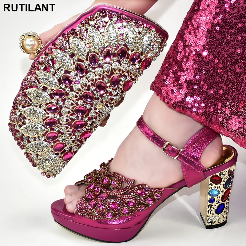 

New Womens Shoes Heels Decorated with Rhinestone Italian Designer Shoes and Bags Matching Set Italian Shoes with Matching Bags