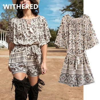 

Dave&Di 2020 summer indie folk bohemian vintage tassels Paisley floral print rayon cotton loose holiday beach playsuits women