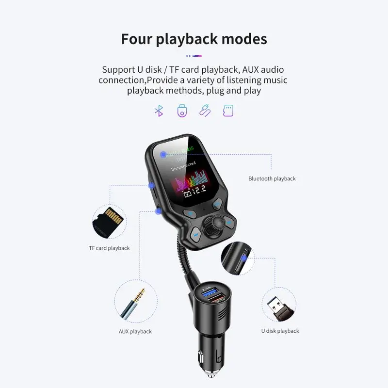 Беспроводной Bluetooth fm-передатчик 1,7" ЖК Автомобильный MP3-плеер QC3.0 Быстрая зарядка Комплект