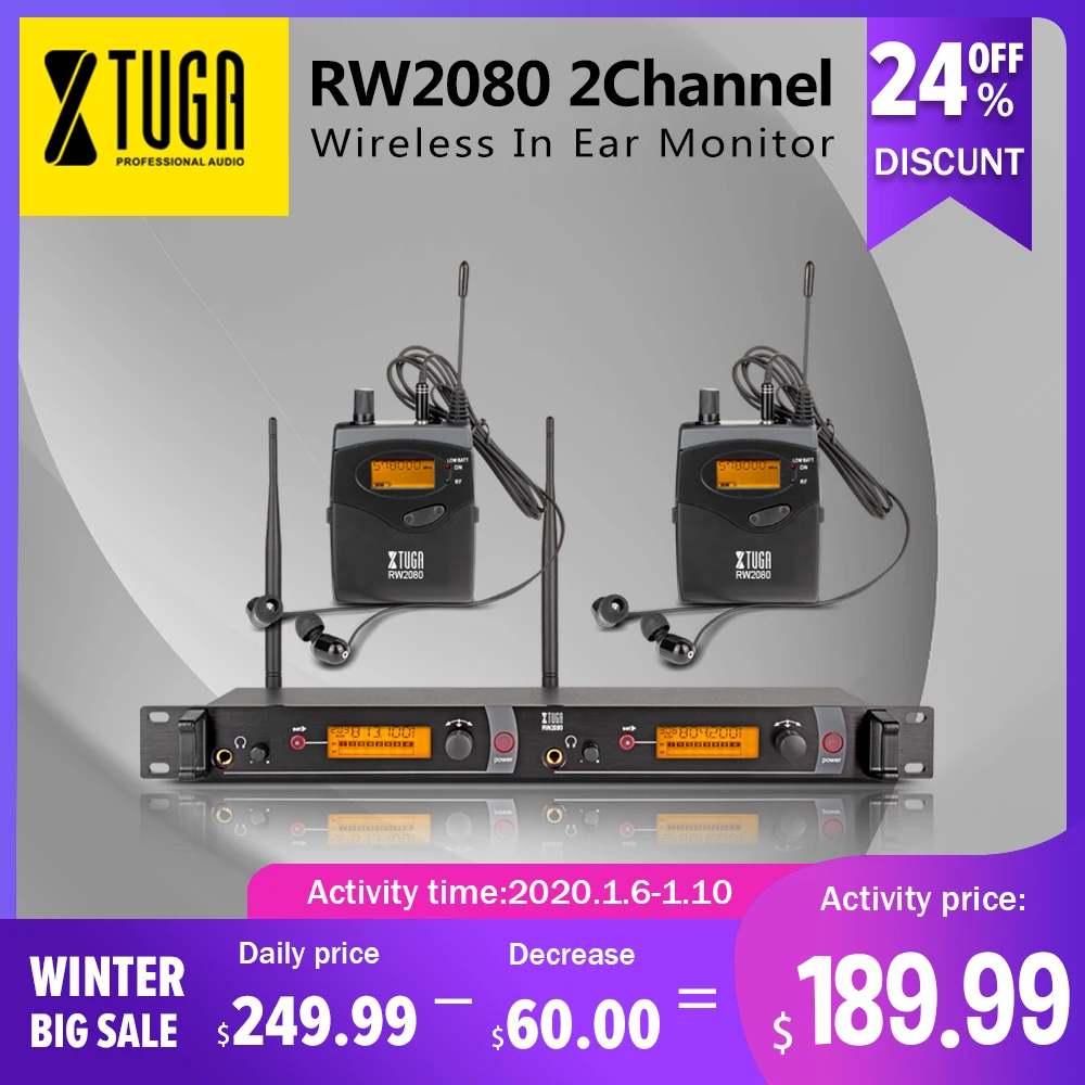 

Top Quality!! Rocket Audio RW2080 In Ear Monitor System 2 Channel 2 Bodypack Monitoring with in earphone wireless SR2050 Type!