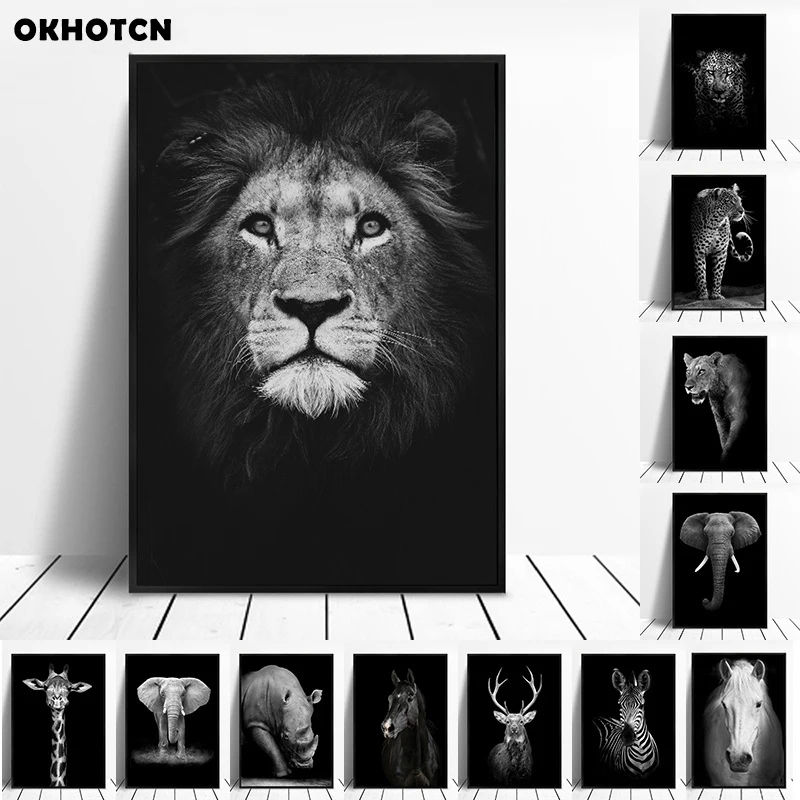 Современная Картина на холсте животные настенное искусство Лев слон олень