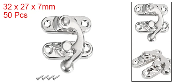 50pc R32x27mm Silver Uxcell 12 шт. 50 шт. античный левый и правый крюк защелки Засов поворотный рычаг защелка w винты бронзовый тон серебряный золотой - Цвет: 50pc R32x27mm Silver