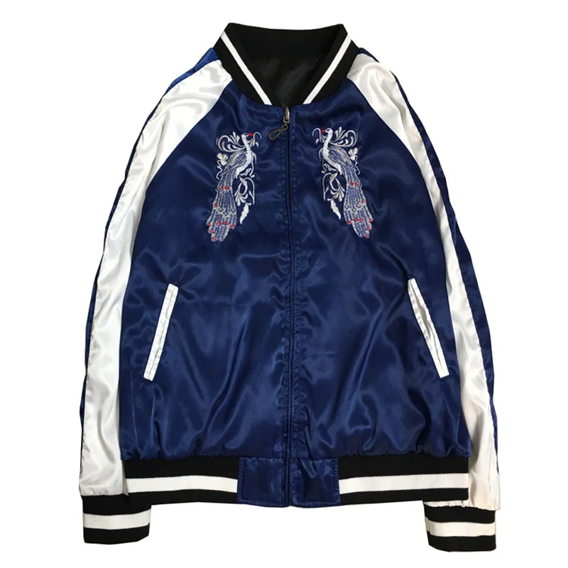 

Spring Autumn Satin Baseball Jacket on Both Sides Wear Short Jacket Heavy-duty Embroidered Couple Jackets Femme and Male Street