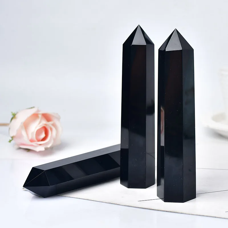 Description Picture 4 of item110-130mm Big Size Natural Crystal Point Obsidian Healing Stone Obelisk Tower Quartz Wand Ornament for Home Decor Energy Stone