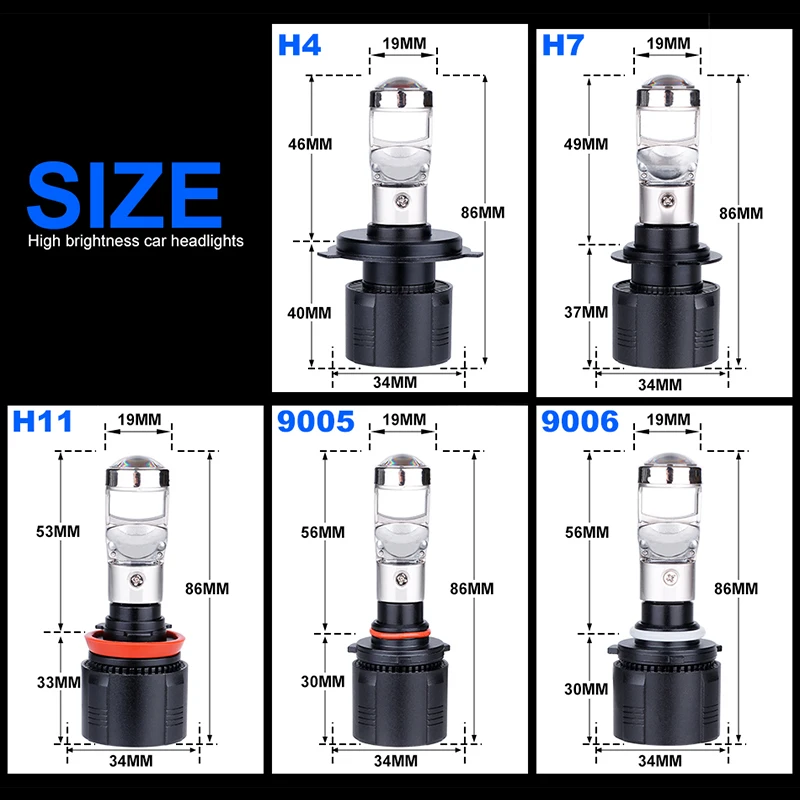 Светодиодные лампы HLXG H7 для автомобильных фар HB3 9005 HB4 9006 H11 H8|Передние LED-фары авто|