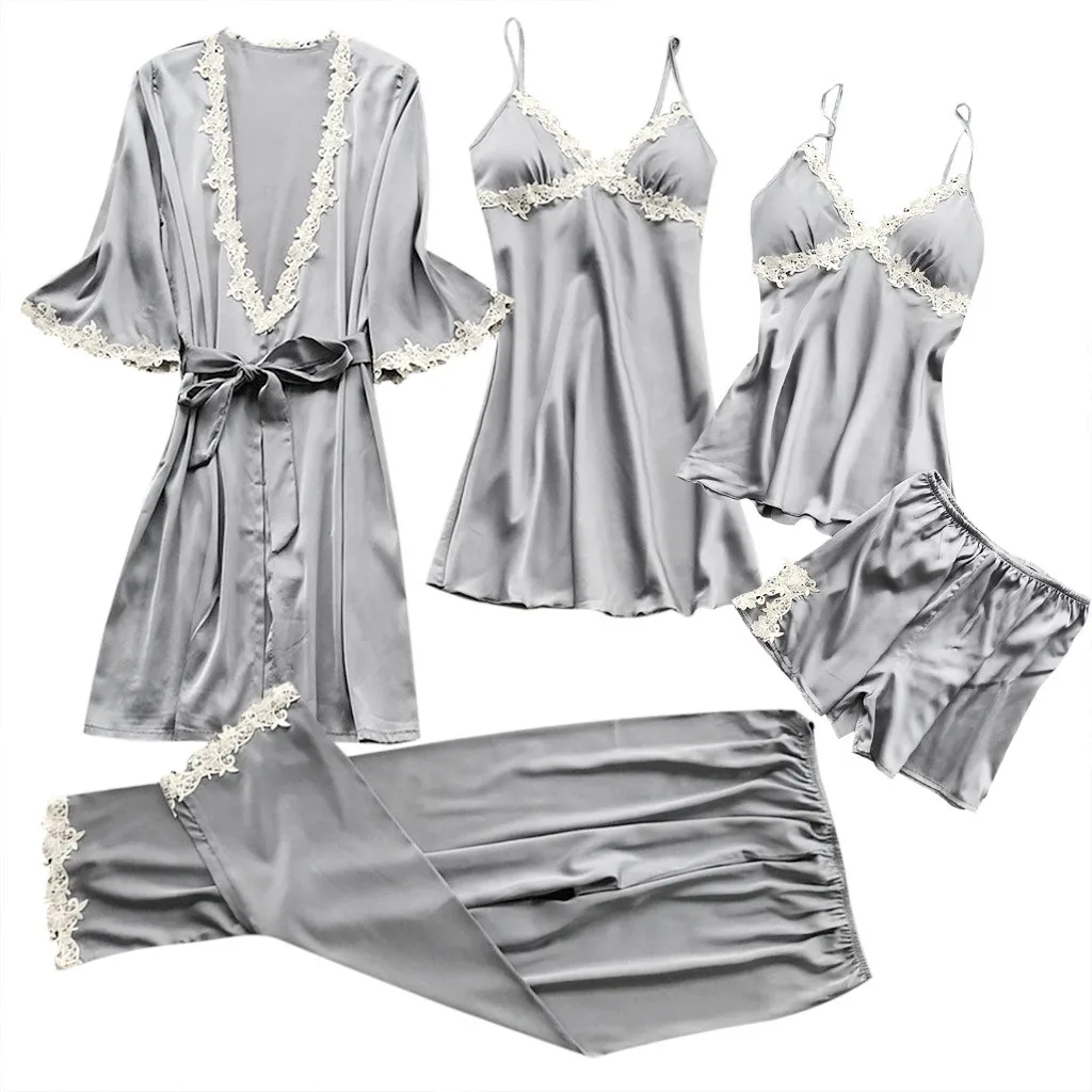 5 шт. Пижамный костюм для женщин сексуальное кружевное лоскутное атласное ночное белье нижнее белье Babydoll летняя пижама ночная рубашка Гладкий комфорт# YL5 - Цвет: AS SHOW