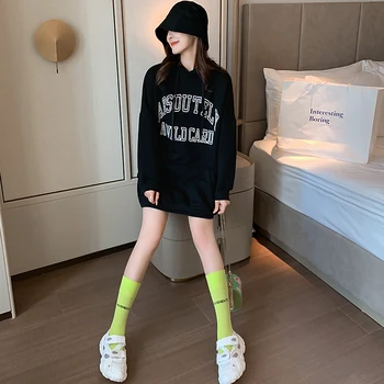 

Mid-length Hoodie Women's plus Velvet 2020 New Style Hooded Loose-Fit Jacket 7839